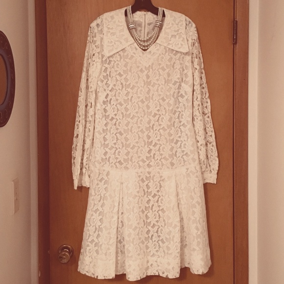 Vintage Dresses & Skirts - Vintage 1950's 20's Style Lace Drop Waist Dress M